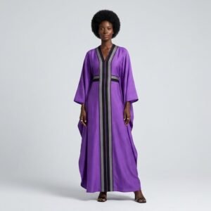 Royal Purple Stripe-Trim Kaftan