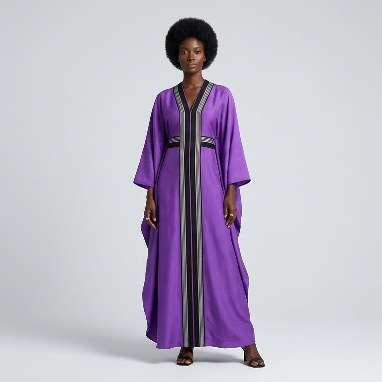 Royal Purple Stripe-Trim Kaftan