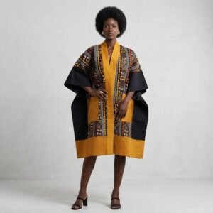 Black & Mustard Ankara Asoke Kimono