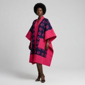 Navy & Hot Pink Circular Print Asoke Kimono