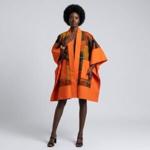 Burnt Orange Patchwork Ankara Kimono