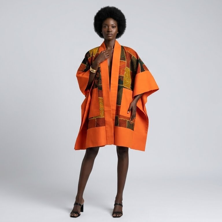Burnt Orange Patchwork Ankara Kimono
