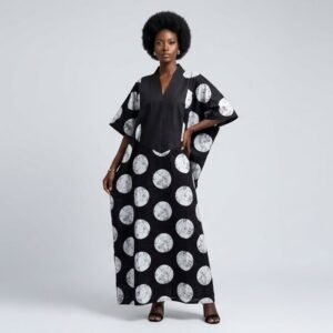 Black & White Marble Polka Dot Ankara Boubou