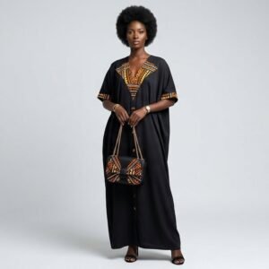 Black Dashiki Kaftan with Matching Chain Bag