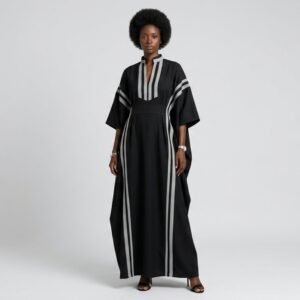 Black Batwing Kaftan with Silver Stripe Panels
