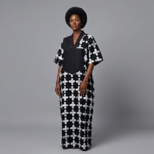 Black & White Cross-Print Ankara Boubou
